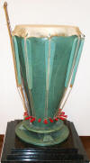 Ceramic Sculpture, "Green Drum", interactive musical sculpture, photo